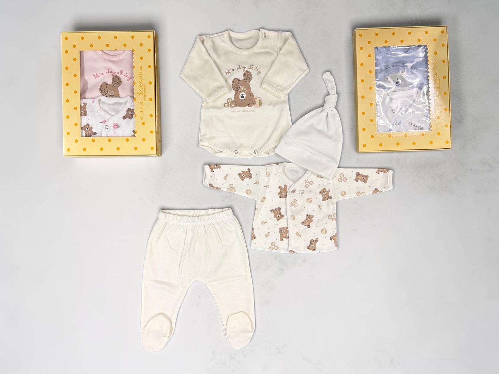 Set En Caja 4 Piezas Interlock NENE Y NENA Dreams (Body, Batita, Medio Oso Y Gorro) T.(0-1-2) Art.632