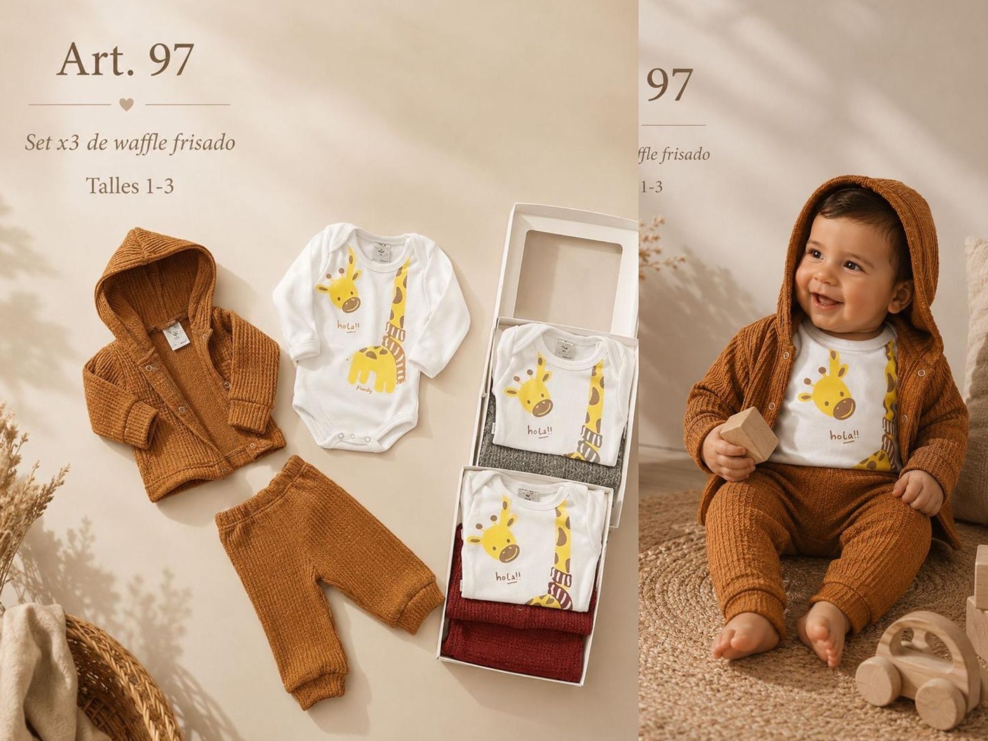 Set en caja 3 piezas “Waffle frisado” Micky Baby T.(1 al 3) Art.97