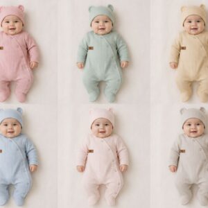 Entero Plush "Darlon cuadrille" con broche metal y gorro Big Bay T.(RN/0-3/3-6 meses) Art.6186