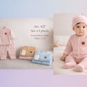 Conjunto 3 piezas Plush (Saquito, pantalon y gorro) Micky Baby T.(1 y 2) Art.427 Surtido de colores