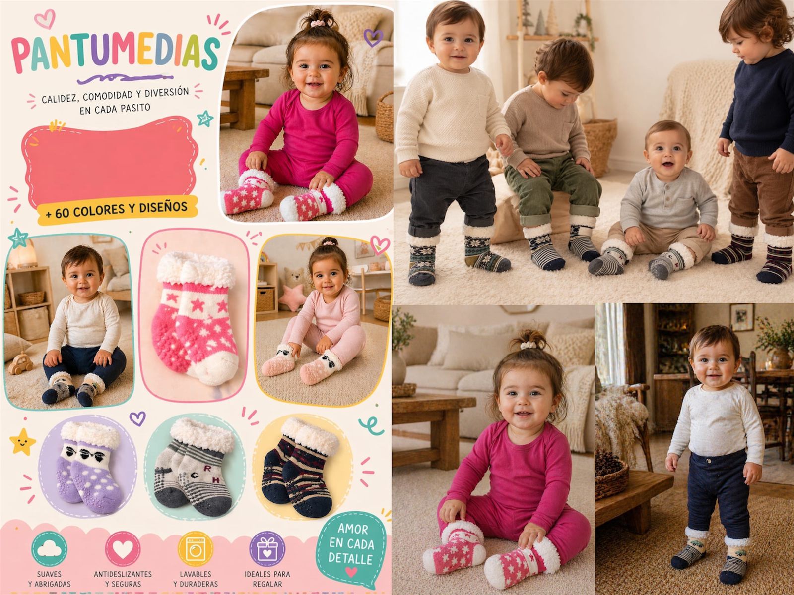 Medias Pantufla Antideslizante Con Corderito NENE y NENA Talle Unico (Hasta Los 2 Años) Pack X 12 SUPER OFERTA