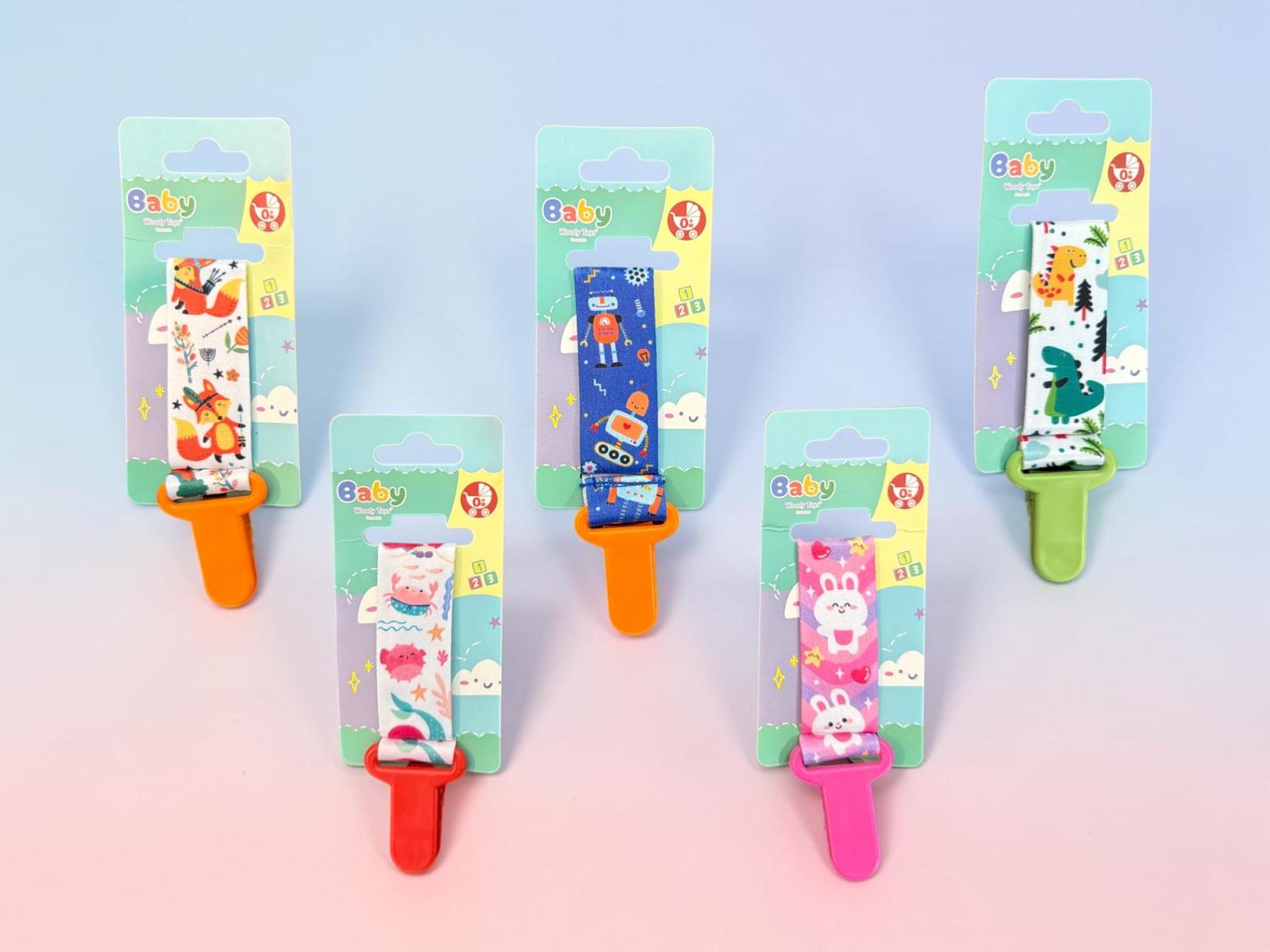Portachupete Estampado Con Broche De Plastico “Woody Toys” Pack X6 Hermosa calidad