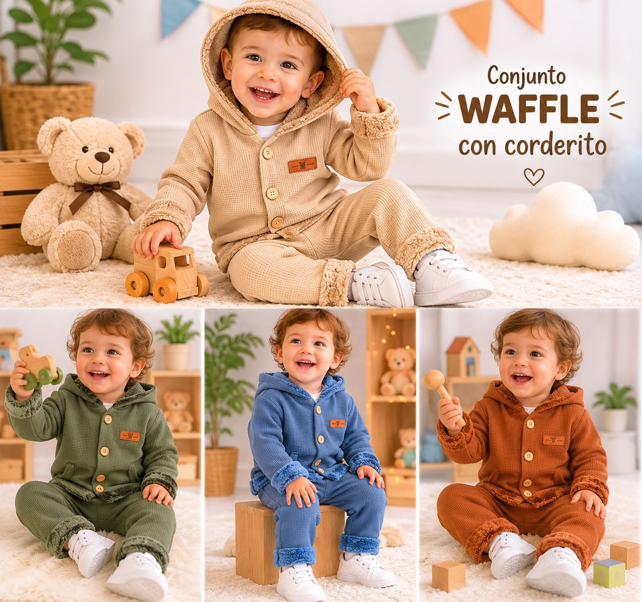 Conjunto Waffle con corderito “Baby Wear” T.(2 Al 5)(Hasta Los 3 Años Aprox)