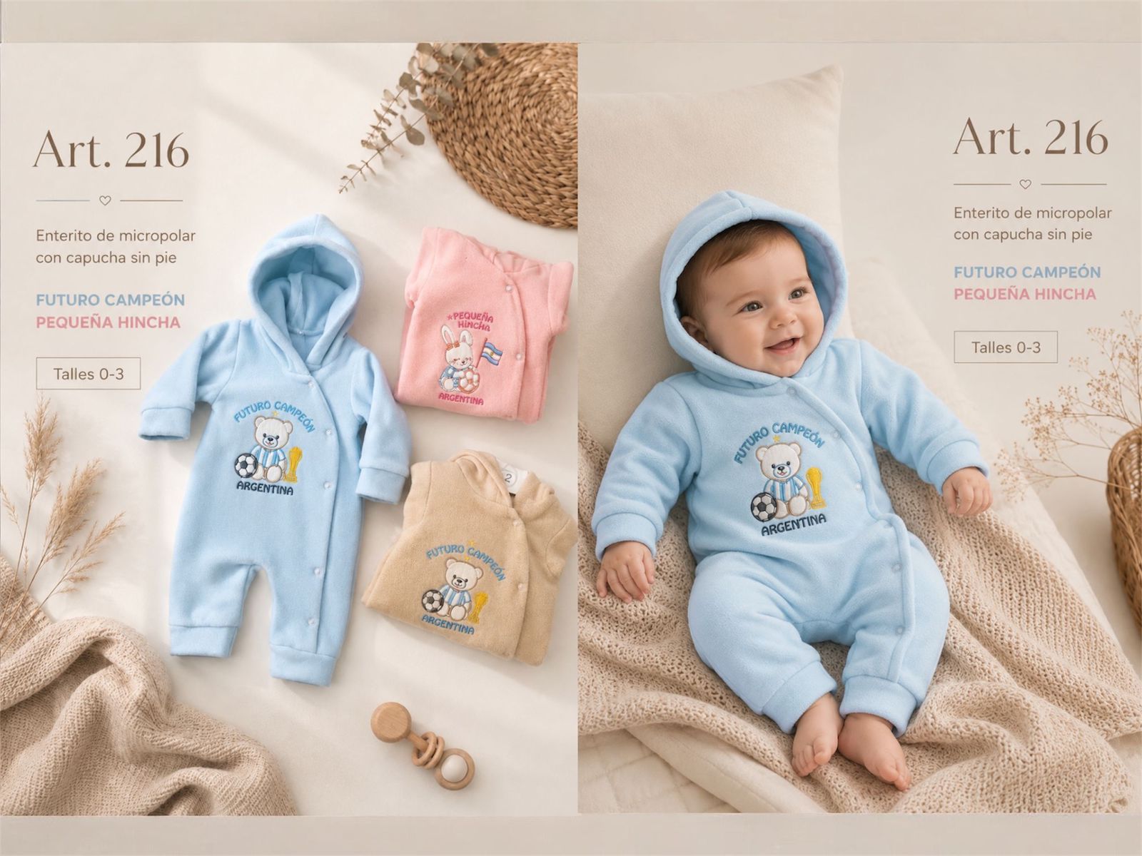 Entero Micropolar bordado con capucha “Edicion Mundial” Micky Baby T.(0 al 3) Art.216
