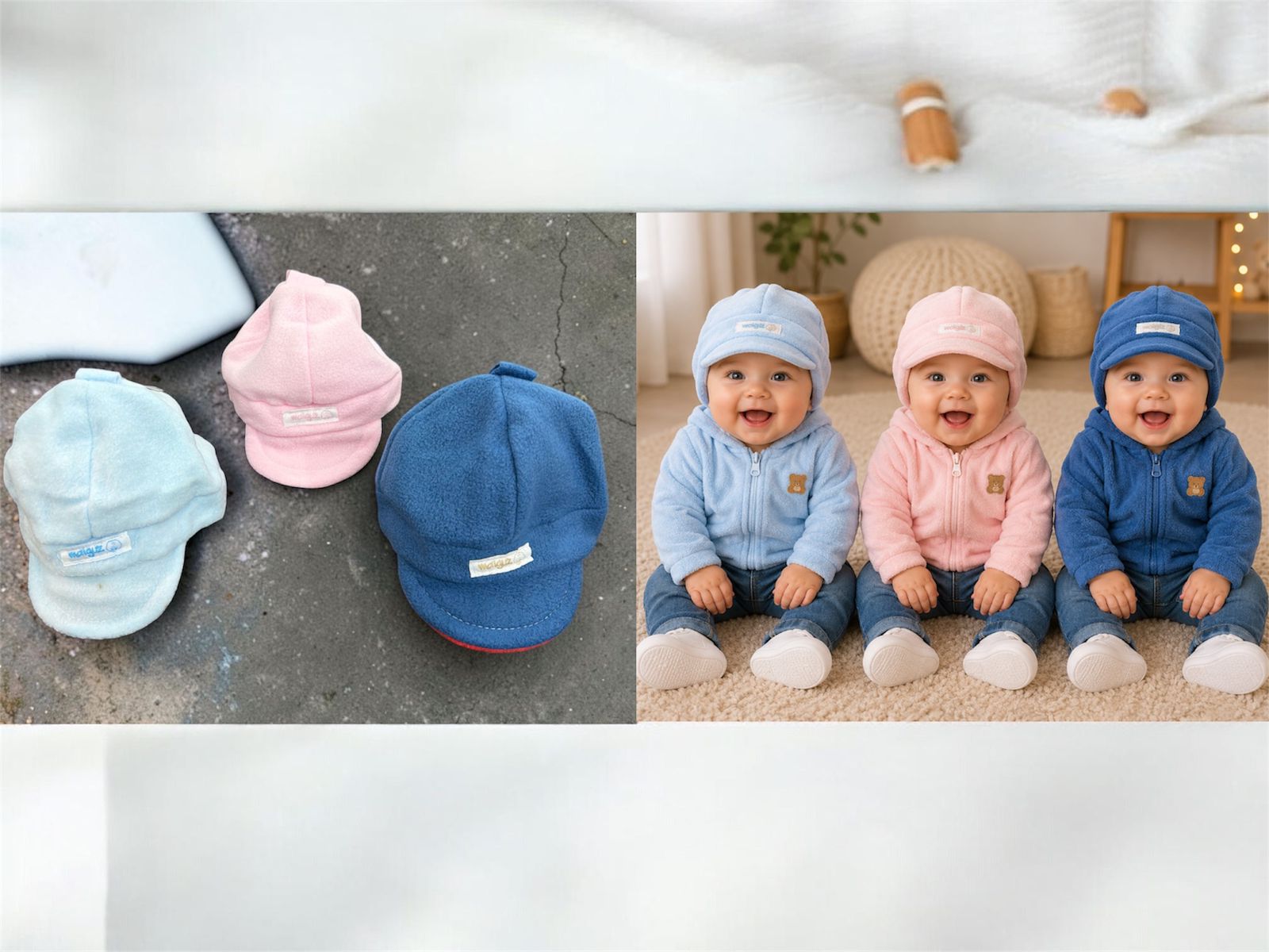 Gorro Polar con visera Talle unico (Hasta 12 meses aprox) Art.392 Pack x 3 SUPEROFERTA