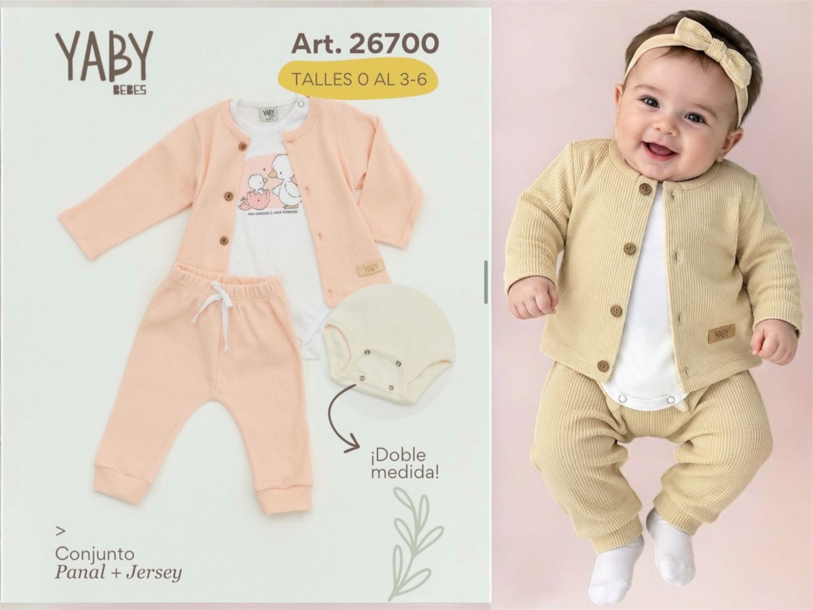 Conjunto 3 piezas NENA Yaby (Body jersey, saquito y pantalon “tela panal”) T.(RN/0-3/3-6 meses) Art.26700