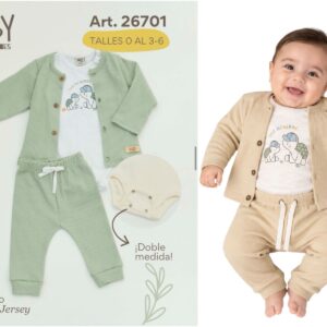 Conjunto 3 piezas NENE Yaby (Body jersey, saquito y pantalon “tela panal”) T.(RN/0-3/3-6 meses) Art.26701