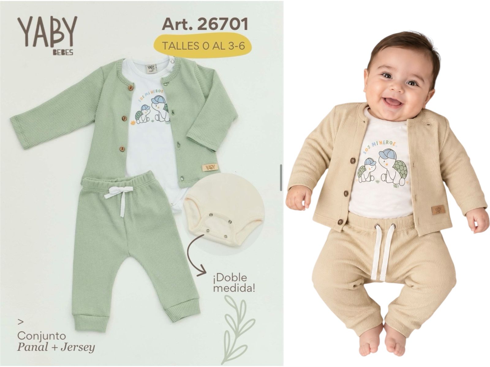 Conjunto 3 piezas NENE Yaby (Body jersey, saquito y pantalon “tela panal”) T.(RN/0-3/3-6 meses) Art.26701