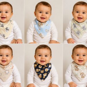 Babero bandana estampado con plastico "Pipi Babies" Pack x 6 Surtido de colores