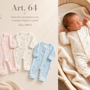 Entero Prematuro algodon con broche Micky Baby T.(000-00-0) Art.64 Surtido de colores