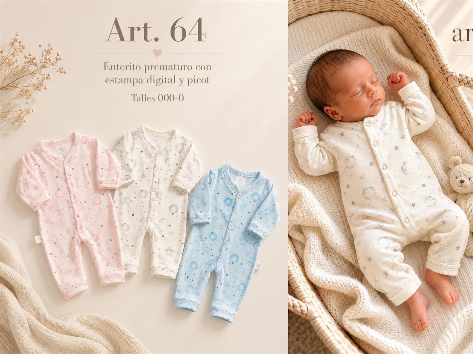 Entero Prematuro algodon con broche Micky Baby T.(000-00-0) Art.64 Surtido de colores