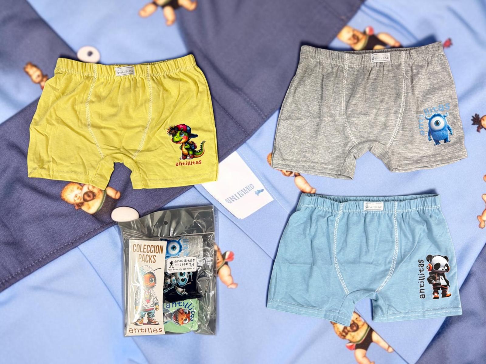 Boxer NIÑO Con Elástico Embutido con estampa “Antillitas” TALLE 3 (Hasta Los 7/8 Años) Art.355 Pack x 3
