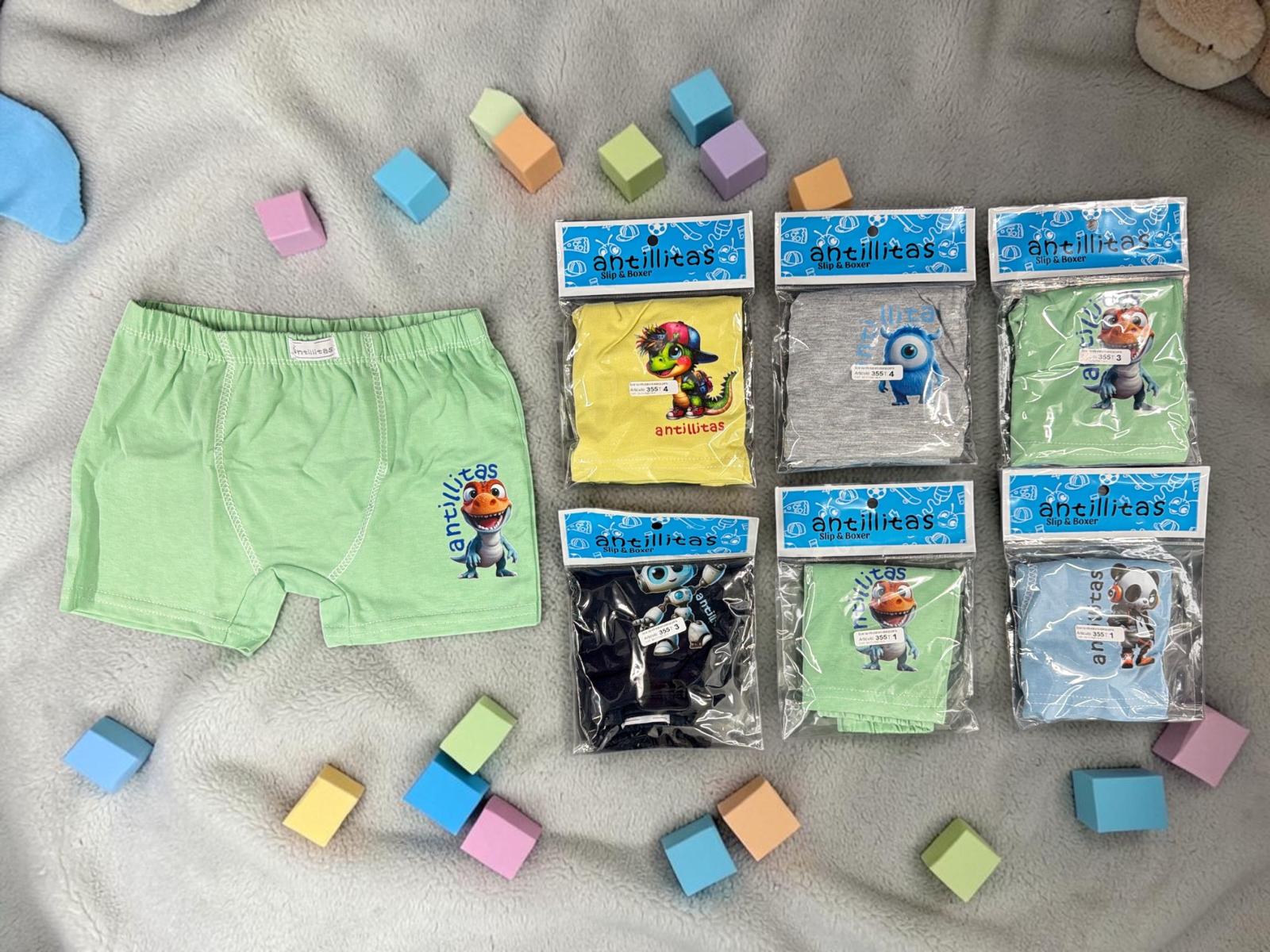 Boxer NIÑO Con Elástico Embutido con estampa “Antillitas” T.(1 Al 4)(Hasta Los 10 Años) Art.355 Pack X 12