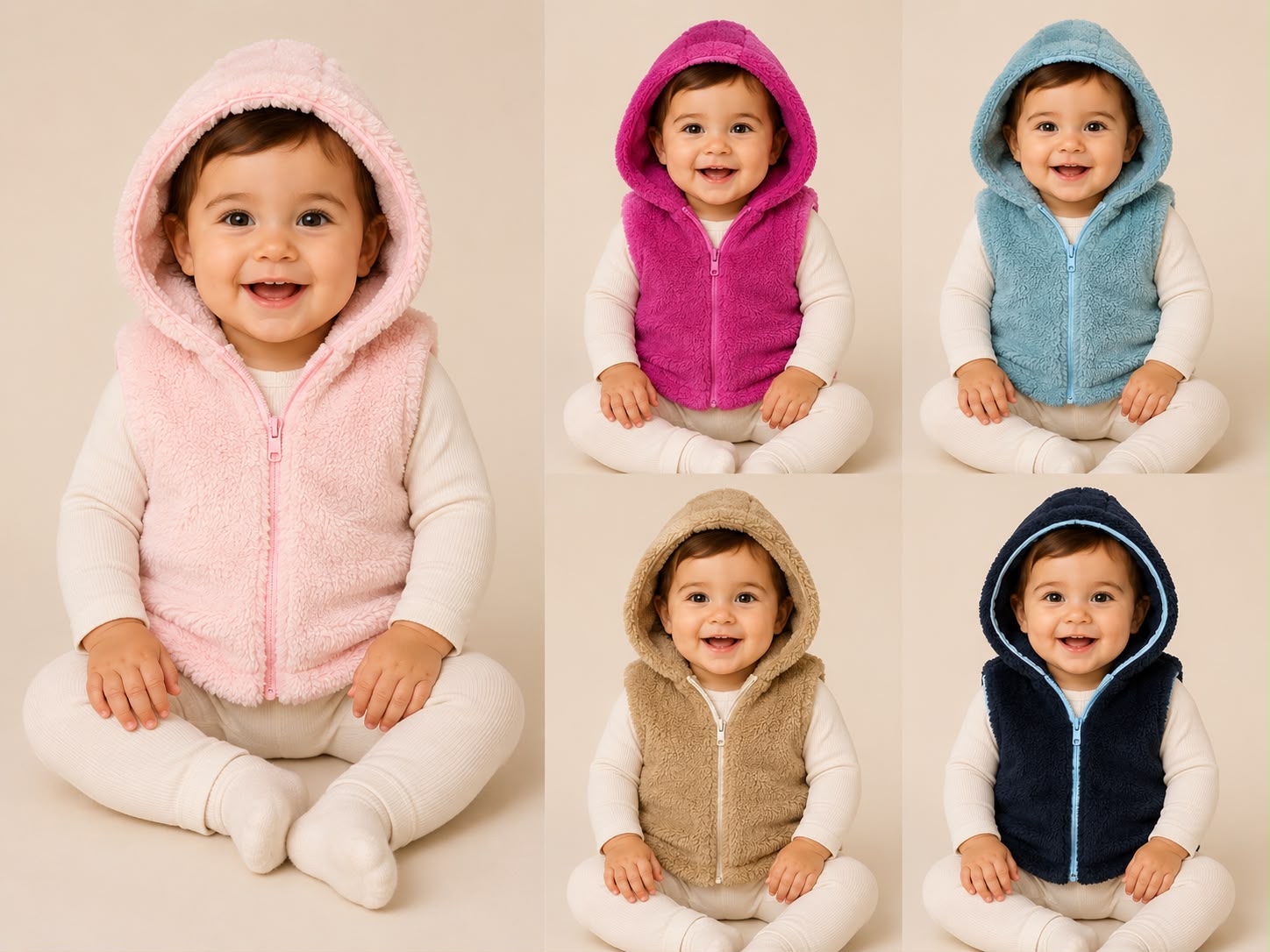 Chaleco de Corderito con cierre y capucha "Lalunito" T.(1 al 4)(Hasta 18 meses aprox) Surtido de colores