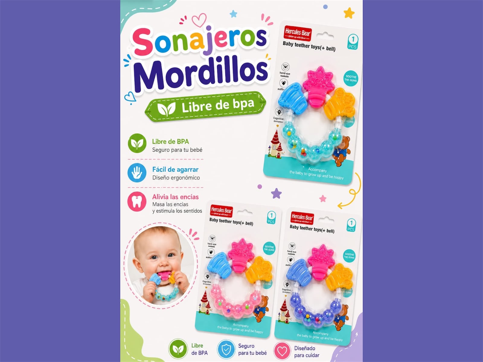 Sonajero con mordillo (Libre de bpa) “Analia Babies” SUPEROFERTA