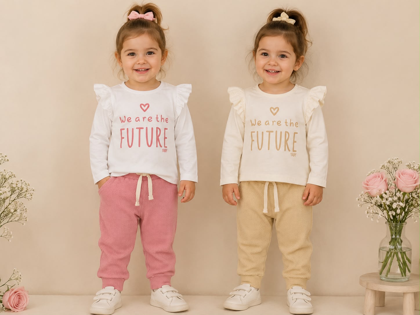 Conjunto Remera con volados y pantalon panal NENA Yaby T.(6-9/9-12/12-18/24 meses) Art.26706