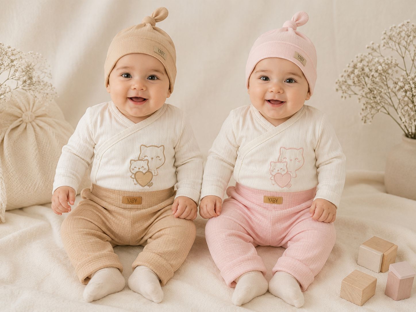 Conjunto 3 piezas Algodon nena Yaby (Pantalon y gorro Pixel + body canale) T.(RN/0-3/3-6) Art.26602