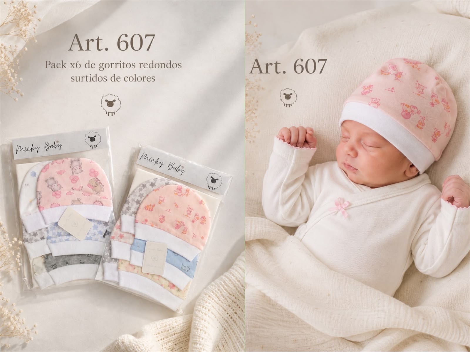 Gorro casquito algodon “Estampado” Micky Baby Art.607 Pack x 6 OFERTA