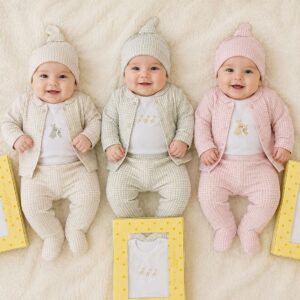 Set En Caja 4 Piezas Plush Darlon “Cuadrille” Dreams (Saquito, Medio Oso y gorro plush + Body Interlock) T.(0-1-2) Art.654