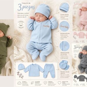 Conjunto 3 piezas “plush darlon” (Saquito, medio oso y gorro) T.(0 al 3) “Magali Babies”