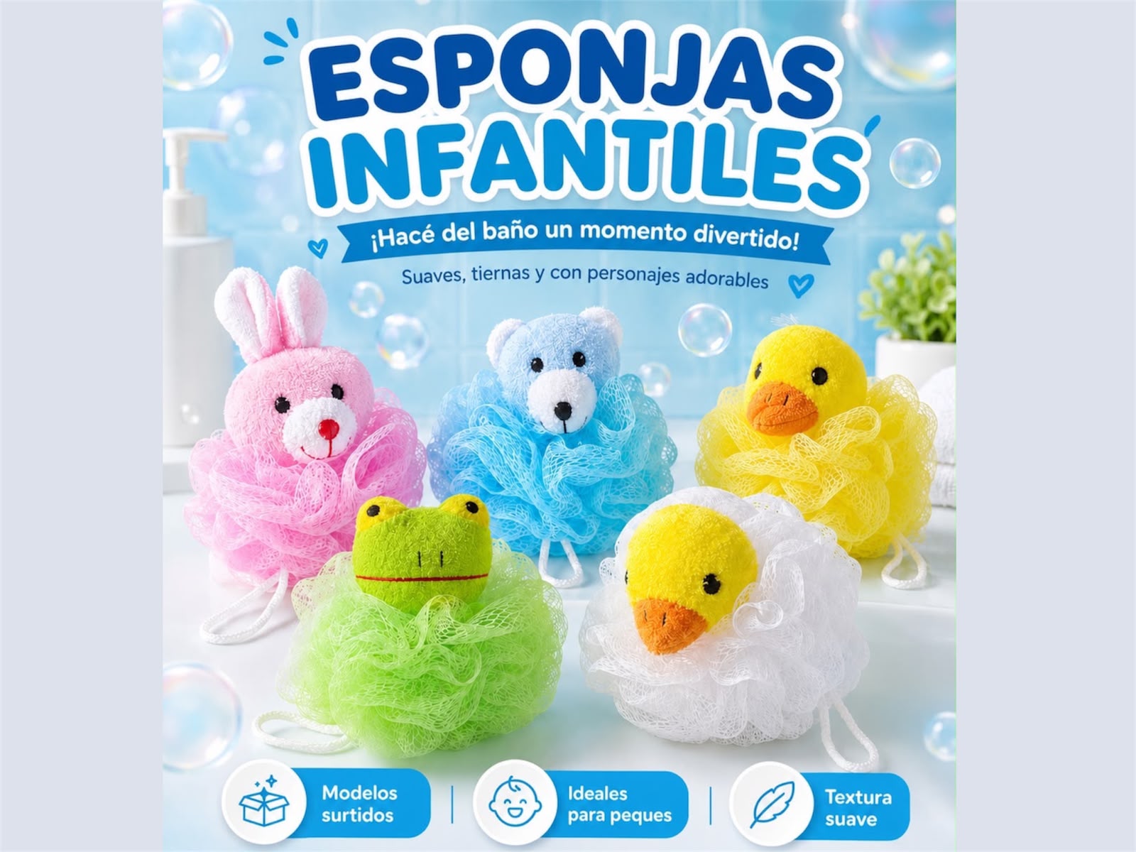 Esponja de baño infantil “Analia Babies” Pack x 6 Surtido de Colores