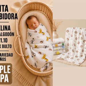 Manta Recibidora Muselina Tricapa (1.10 x 1.10m)  “Analia Babies” Surtidos de colores
