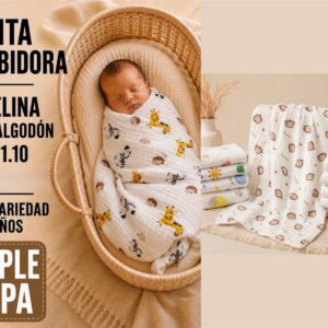 Manta Recibidora Muselina Tricapa (1.10 x 1.10m)  “Analia Babies” Surtidos de colores