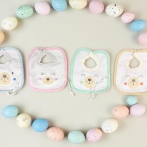 Babero bordado de algodon con plastico y portachupete "July Baby" Art.95 Pack x 6