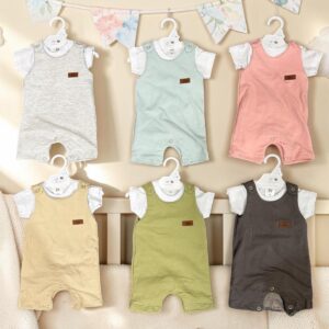 Jardinero algodon rustico Liso + Body “Big Bay” T.(RN/0-3/3-6/6-9/9-12 meses) Art.504