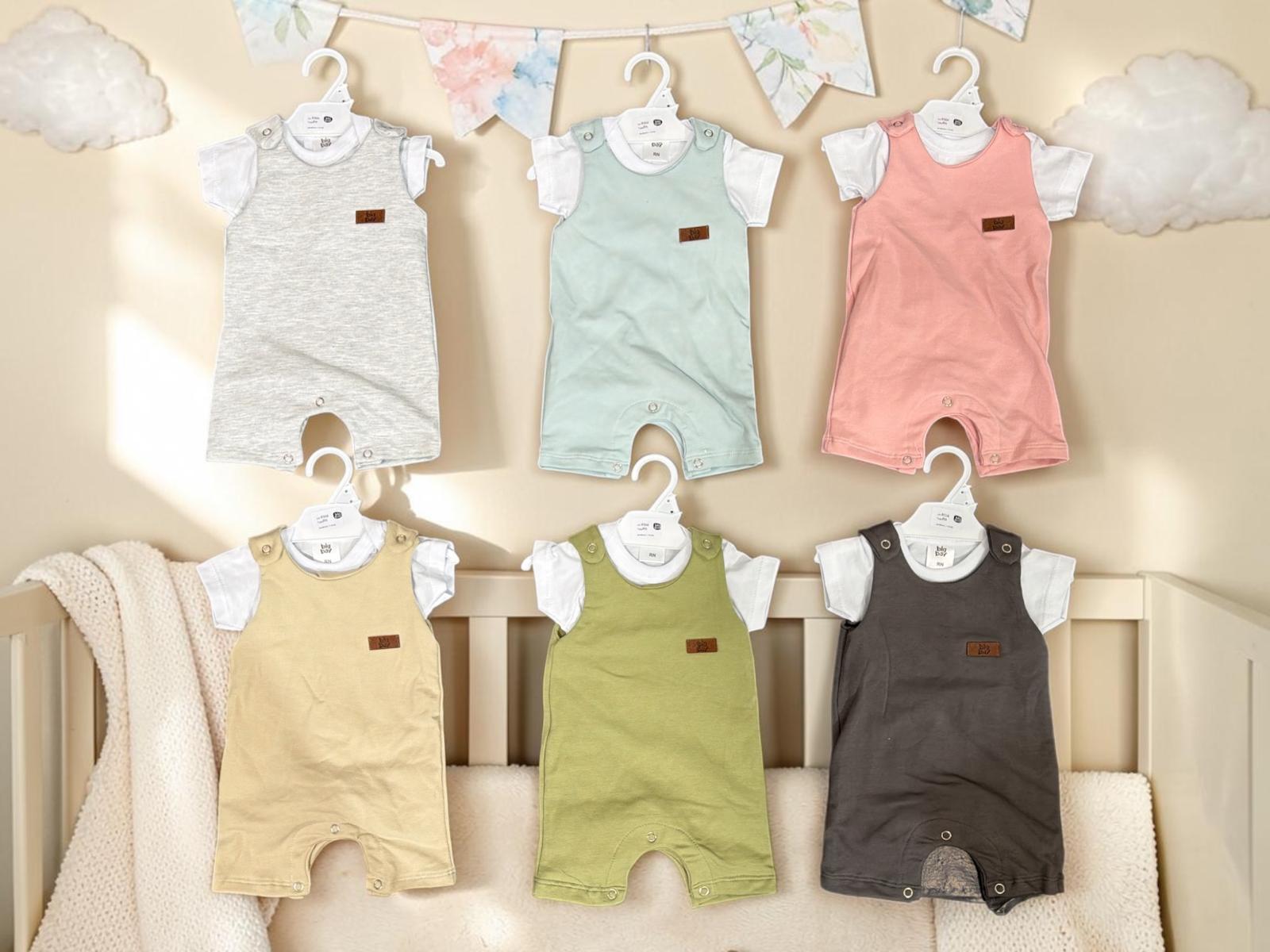 Jardinero algodon rustico Liso + Body “Big Bay” T.(RN/0-3/3-6/6-9/9-12 meses) Art.504