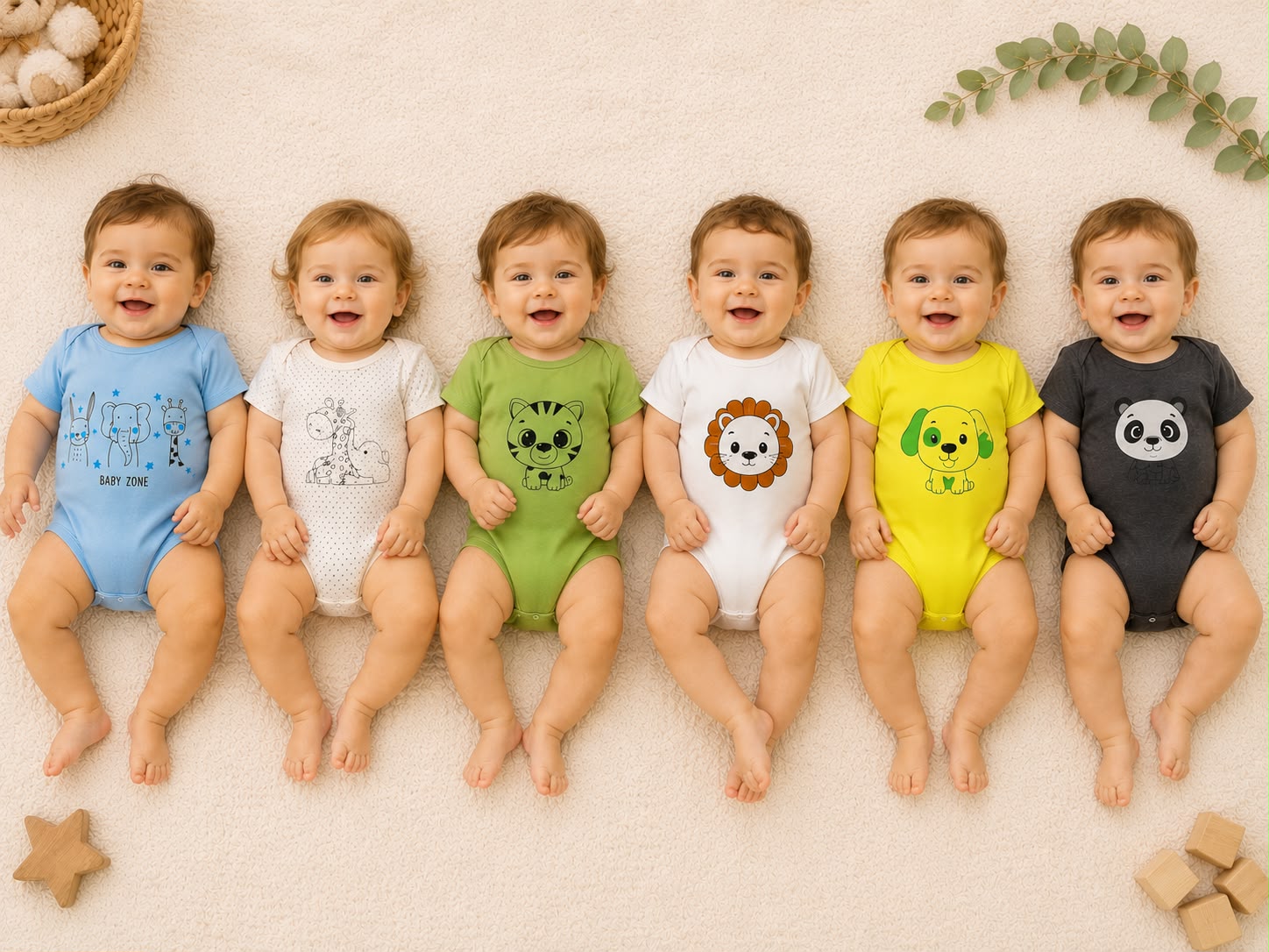Bodys Manga Corta estampados “Carlos Babies” T.(4 al 6) Pack x 12 (Segunda Seleccion)