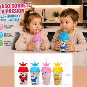 Vaso con sorbete a presion con bombilla reutilizable “Analia Babies” Surtido de colores