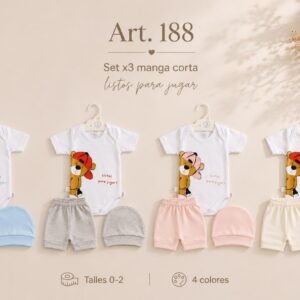 Conjunto 3 piezas Manga corta (Body, short y gorro) “Micky Baby” T.(0-1-2) Art.188