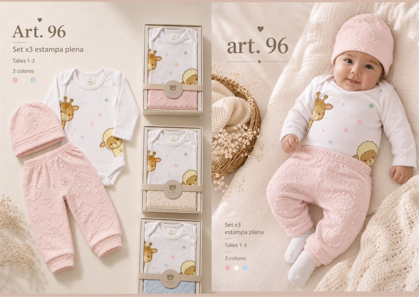 Set en caja 3 piezas con relieve “Micky Baby” T.(1 al 3) Art.96