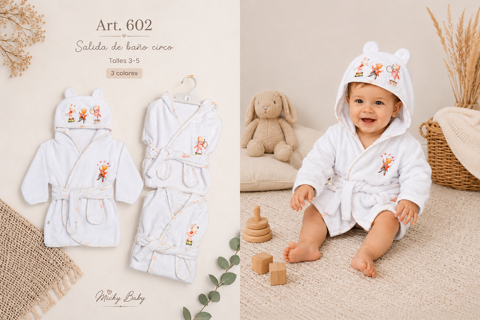 Salida de baño Estampada Circo Micky Baby (602) T.(3 al 5) SURTIDO DE COLORES