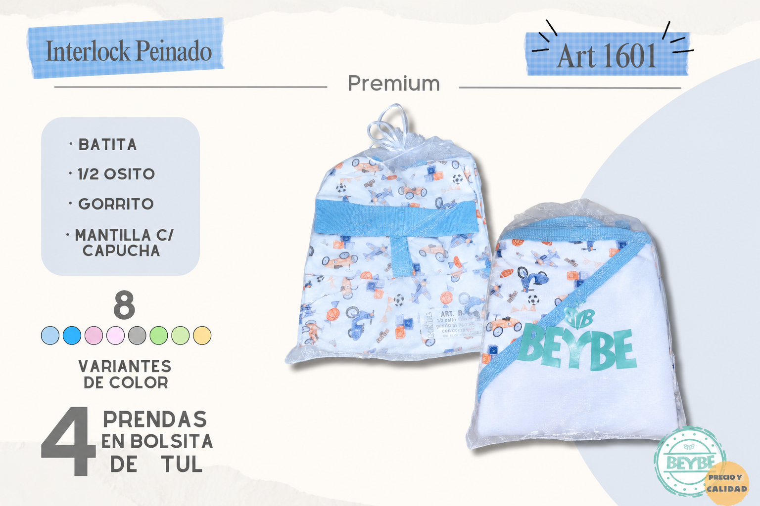 Ajuar 4 Piezas en Bolsa de Organza Beybe Talle Unico Art. 1601