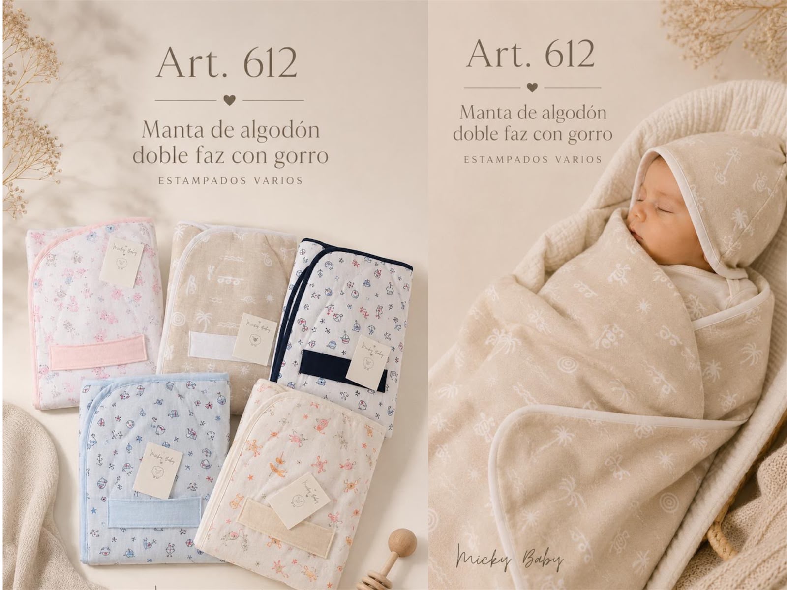 Manta Algodon Doble Faz con gorro Micky Baby Art.612 Surtido De Colores
