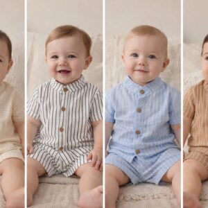 Conjunto Rayado Lino (Camisa y Short) “Magali babies” T.(2 al 6)