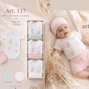 Set En Caja 3 Piezas Manga Corta con relieve Micky Baby T.(0-1-2) Art.117