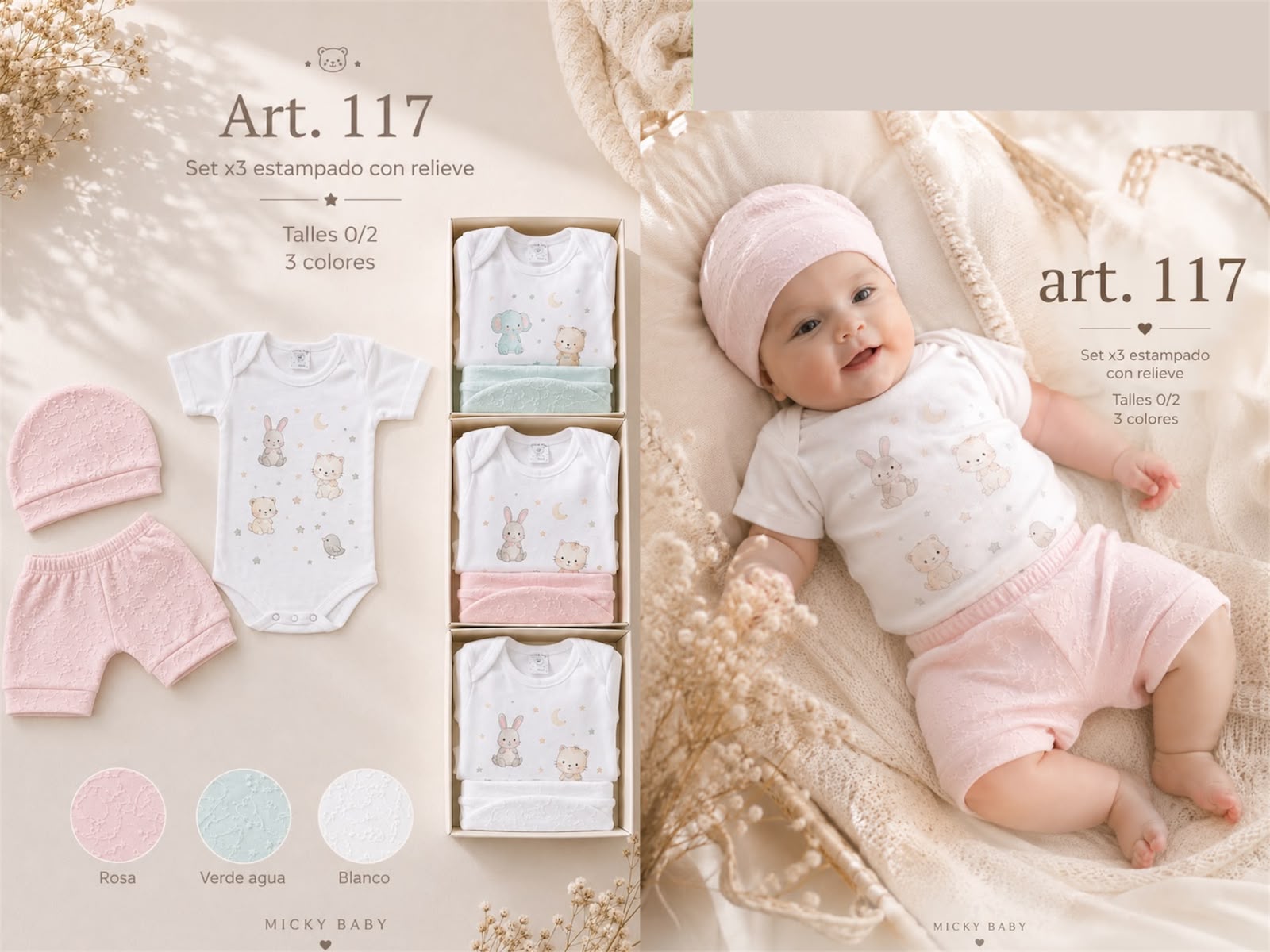 Set En Caja 3 Piezas Manga Corta con relieve Micky Baby T.(0-1-2) Art.117