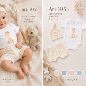 Set en caja 3 piezas rayado Micky Baby T. (1-2-3) Art. 105