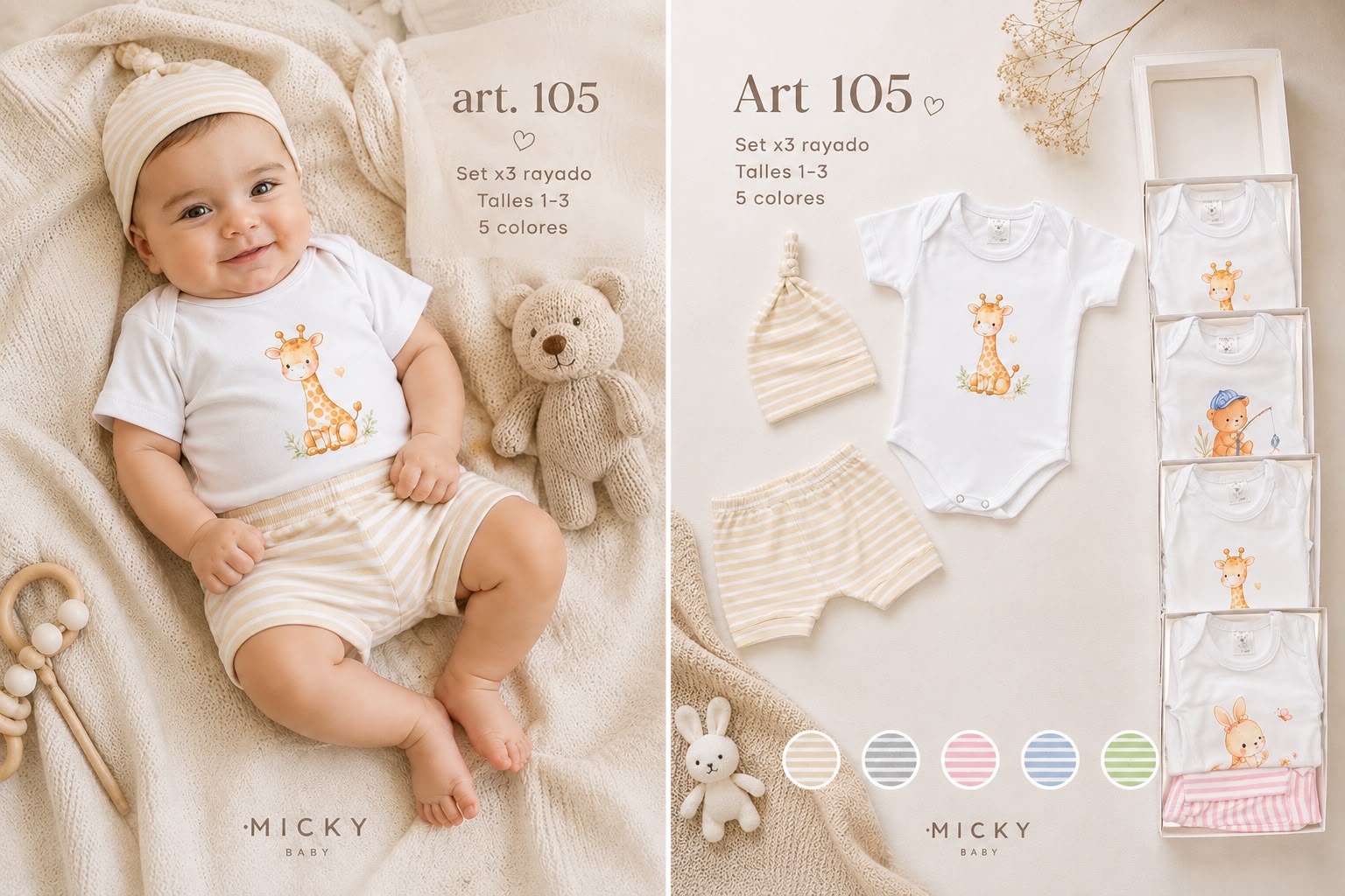 Set en caja 3 piezas rayado Micky Baby T. (1-2-3) Art. 105