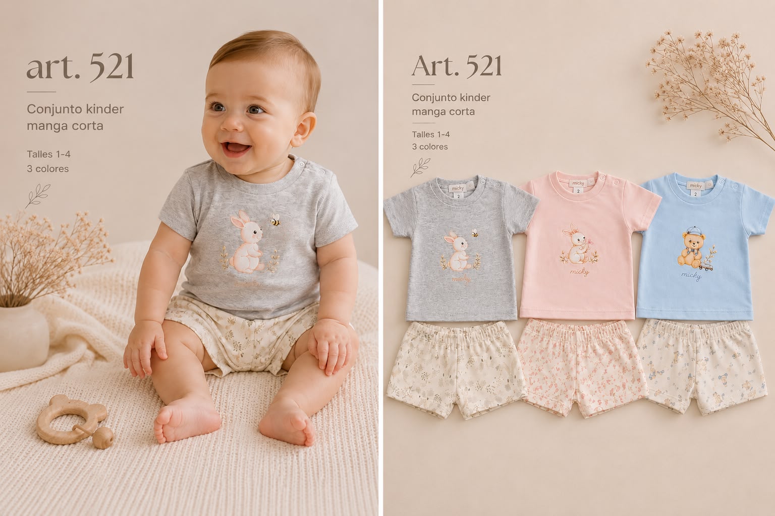 Conjunto kinder Manga Corta (remera y short) Micky Baby T. (1 al 4) Art. 521