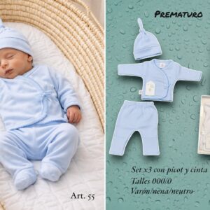 Set en Caja 3 Piezas con Picot y Cinta PREMATURO Micky Baby T. (000 al 0) Art. 55