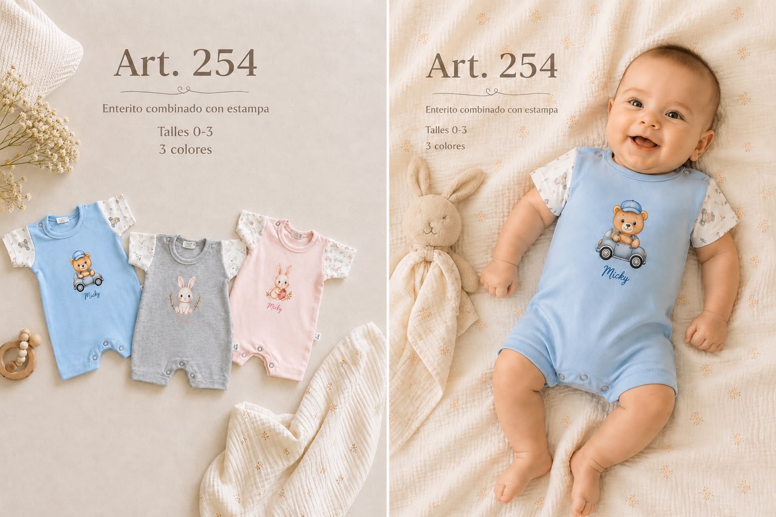 Enterito Combinado con Estampa Micky Baby T. (0 al 3) Art 254