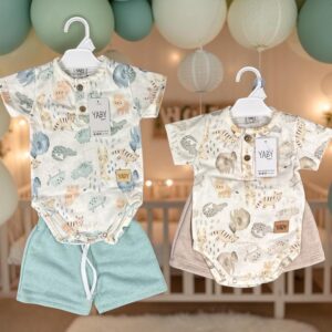 Conjunto de Body de Algodon y Short de Algodon Rustico Yaby T. (0-3, 3-6, 6-9, 9-12 y 12-18 meses) Art. 27006