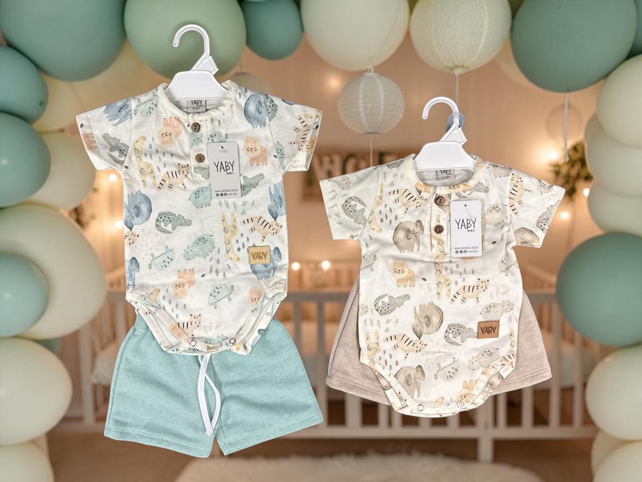 Conjunto de Body de Algodon y Short de Algodon Rustico Yaby T. (0-3, 3-6, 6-9, 9-12 y 12-18 meses) Art. 27006