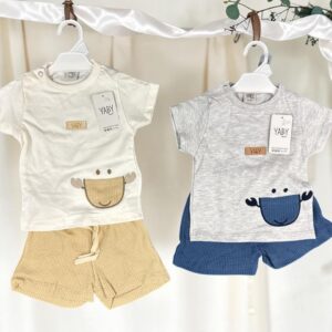 Conjunto de Remera Bordada y Short de Waffle Yaby T. (3-6, 6-9, 9-12 y 12-18 meses) Art. 27010