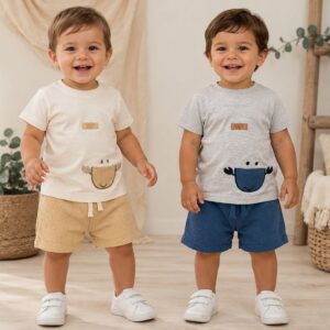 Conjunto de Remera Bordada y Short de Waffle Yaby T. (3-6, 6-9, 9-12 y 12-18 meses) Art. 27010