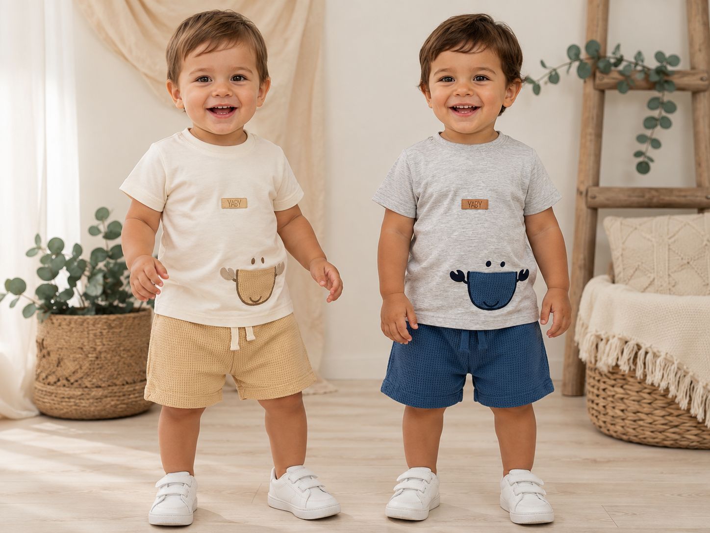 Conjunto de Remera Bordada y Short de Waffle Yaby T. (3-6, 6-9, 9-12 y 12-18 meses) Art. 27010